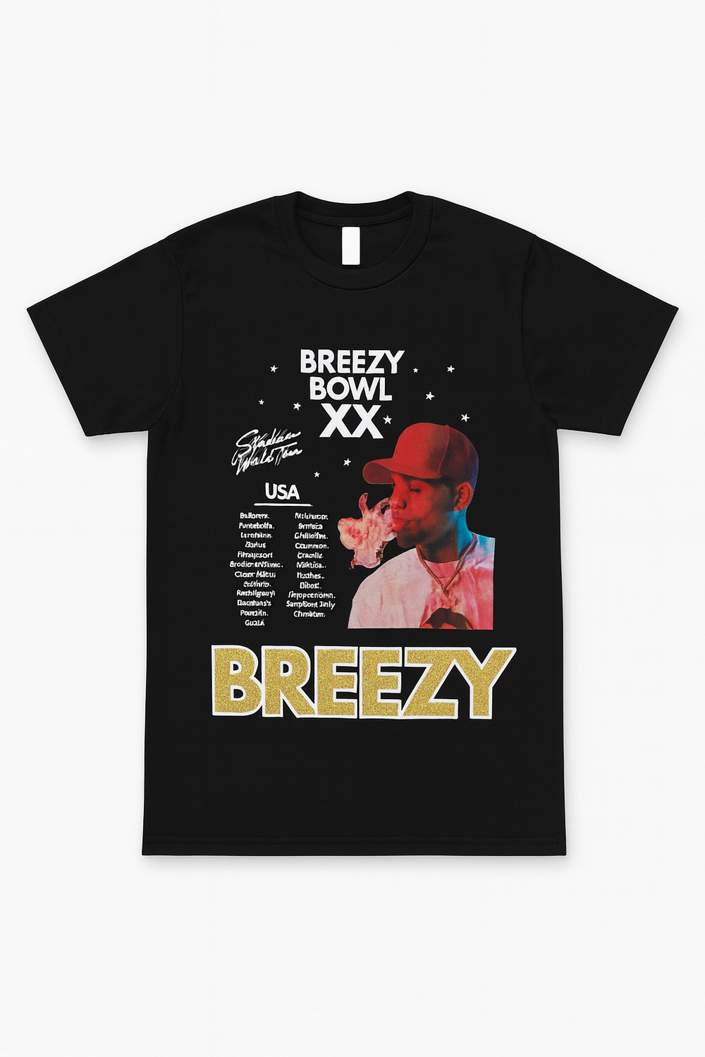 Chris Brown Breezy Bowl Gold Glitter Tee - Small