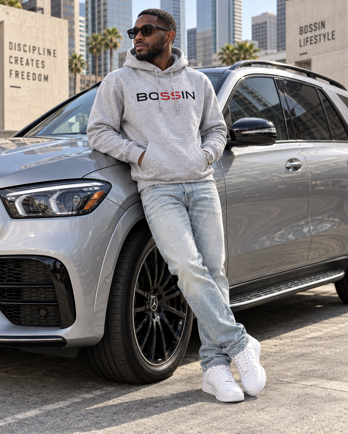 
                  
                    BOSSIN heather gray OG hoodie lifestyle photo
                  
                